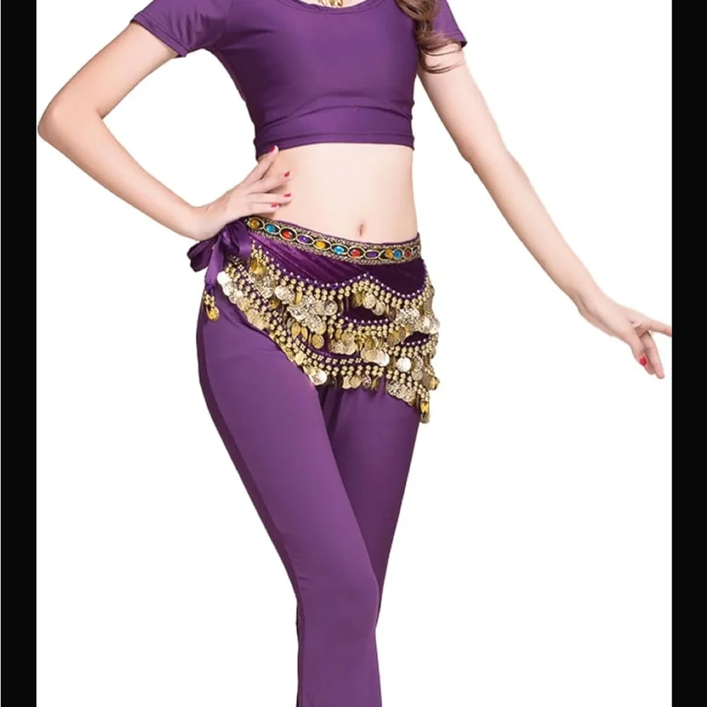 Purple and Gold Belly Dance Hip Scarf